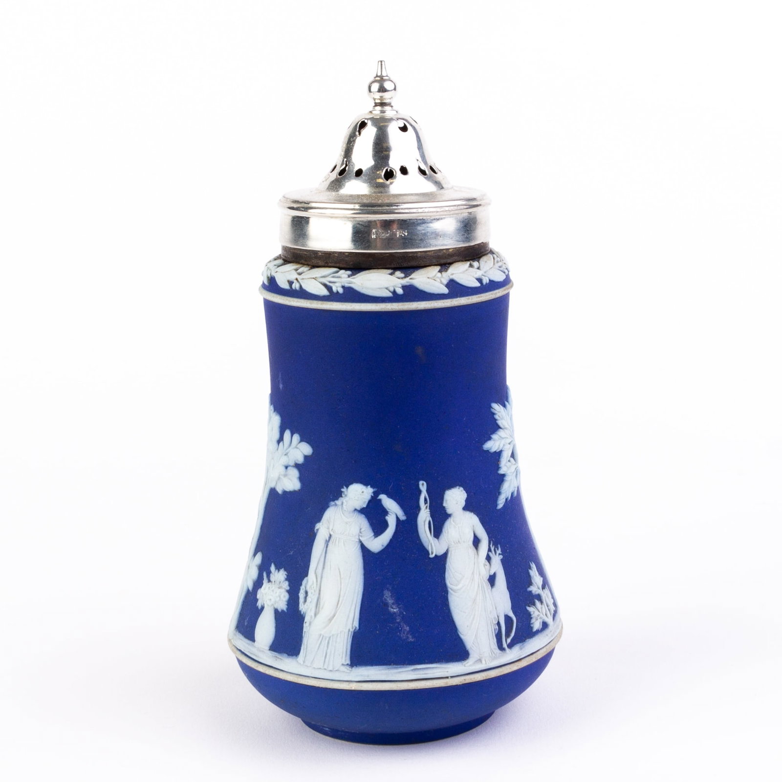 Wedgwood Portland Blue Jasperware Neoclassical Shaker: DIMENSIONS APPROX 8x8x16CM.
