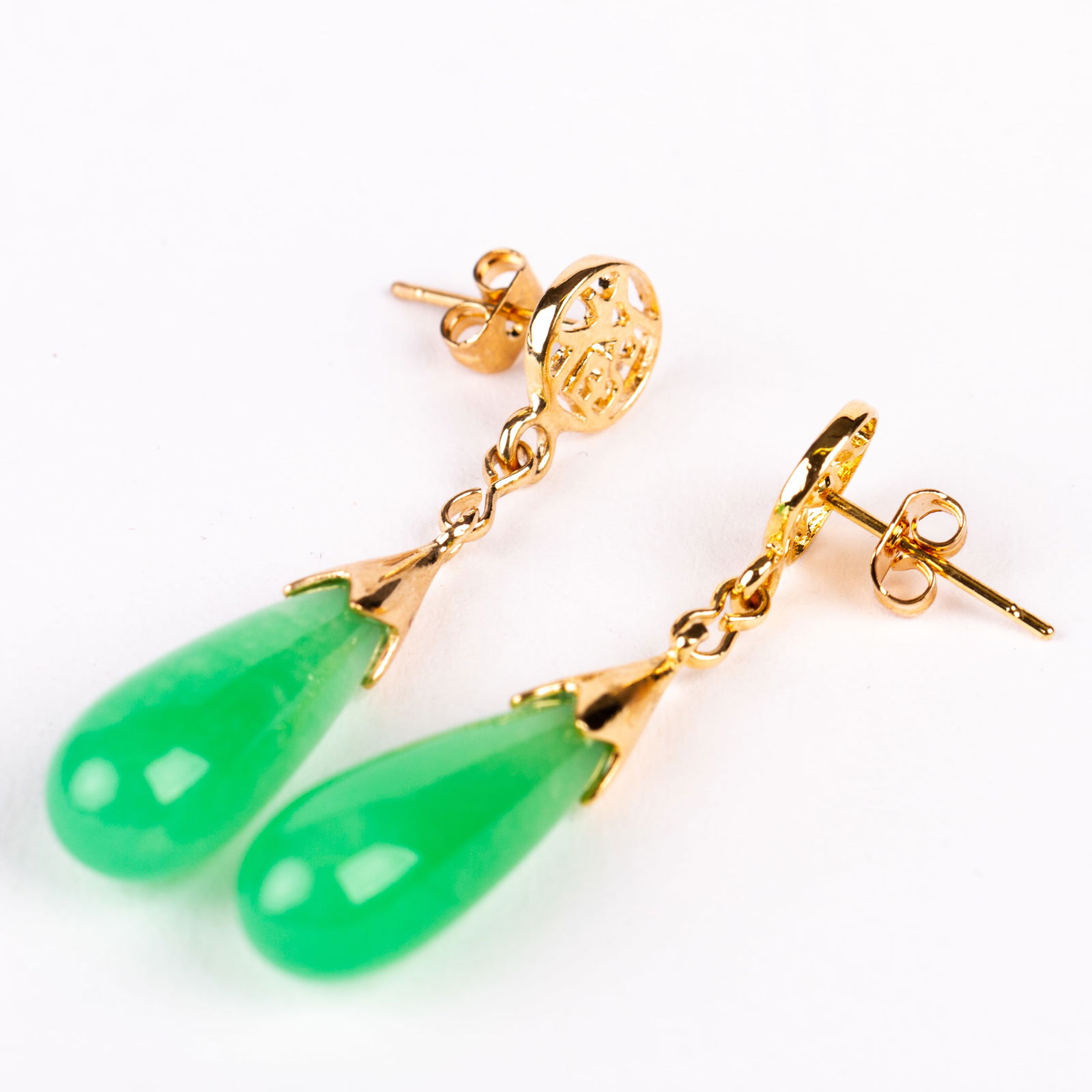 Chinese Yellow Metal Jade Drop Earrings (1 of 6)