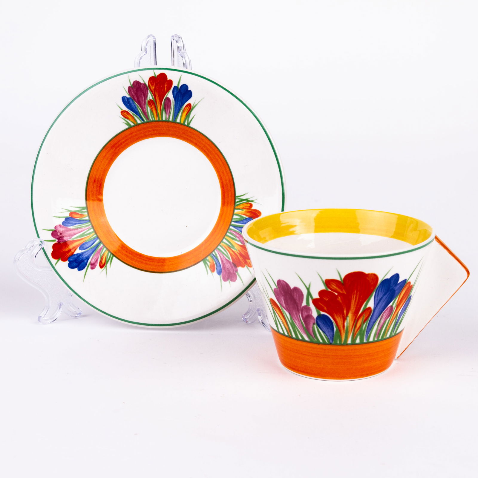 Clarice Cliff Bizarre "Crocus" Tea for Two Porcelain Cup & Saucer (1 of 8)