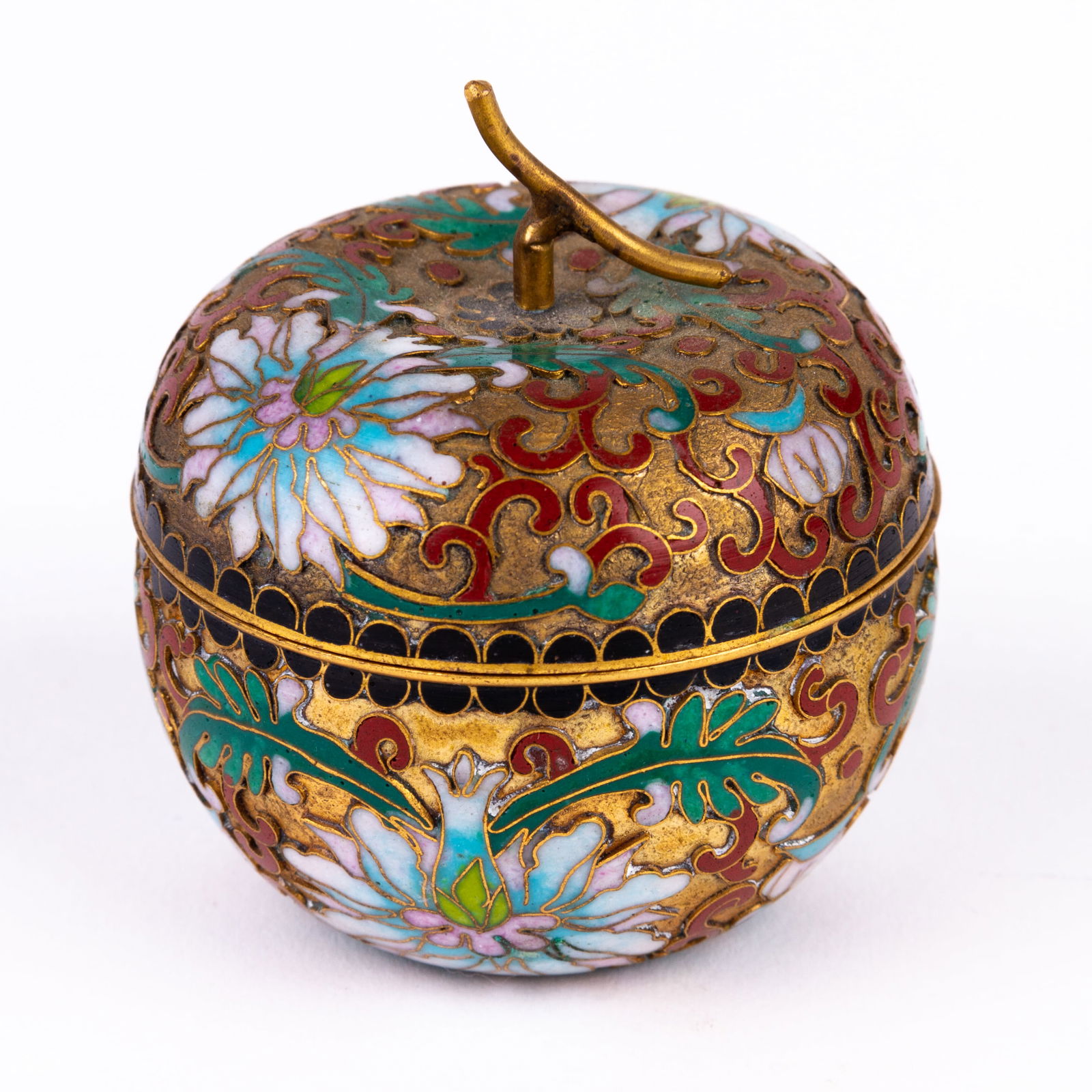 Chinese Cloisonne Enamel Bronze Lidded Apple Trinket Box (1 of 6)