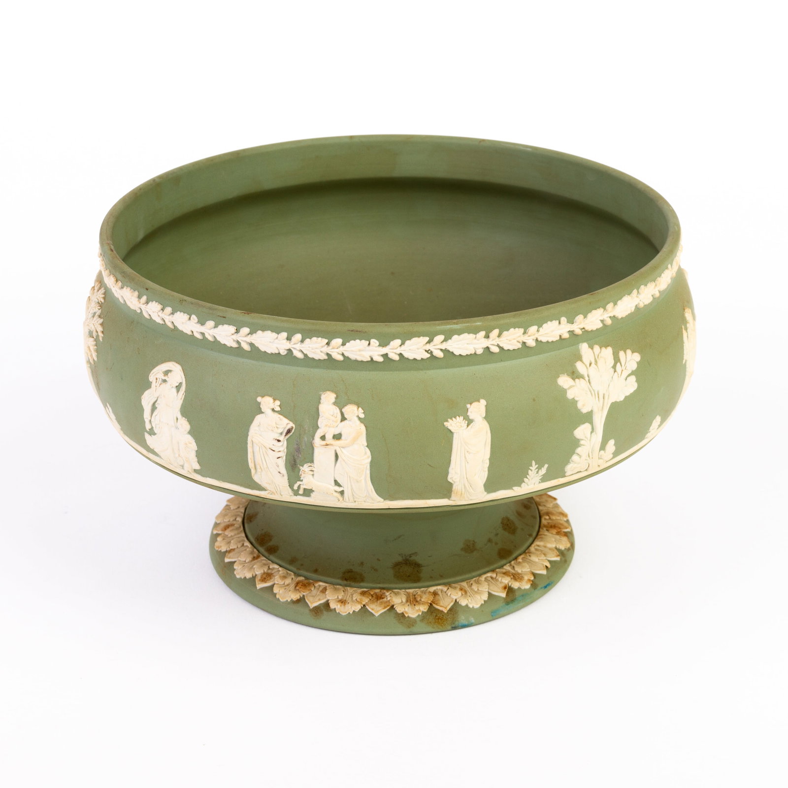Wedgwood Green Jasperware Neoclassical Comport Centrepiece: DIMENSIONS APPROX 22x22x13CM