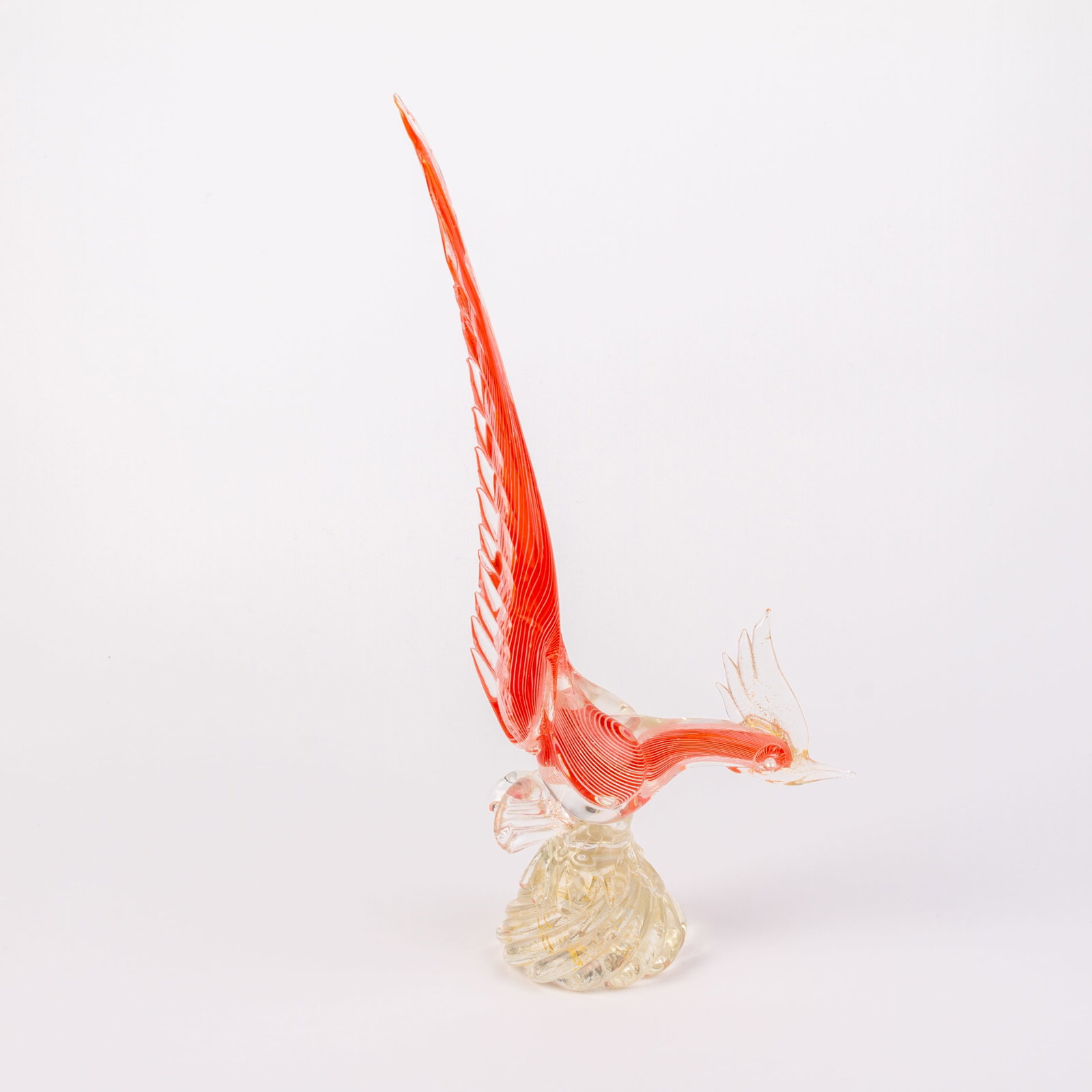 Murano Venetian Glass Sculpture Pheasant: DIMENSIONS APPROX 39x17x8.5CM.