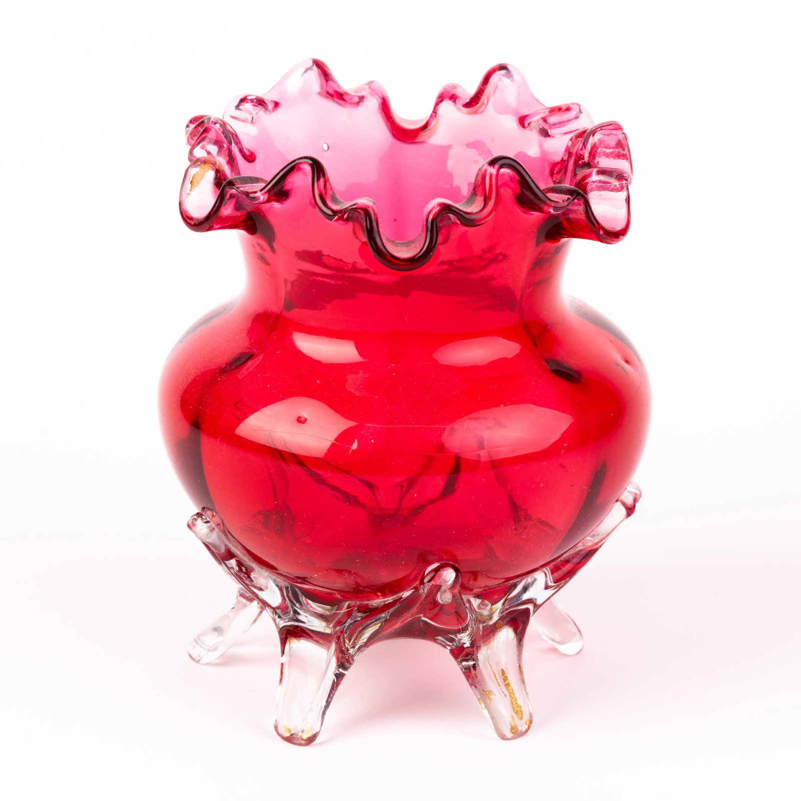 Victorian Cranberry Glass Vase 19th Century: DIMENSIONS APPROX 12x12x14CM.