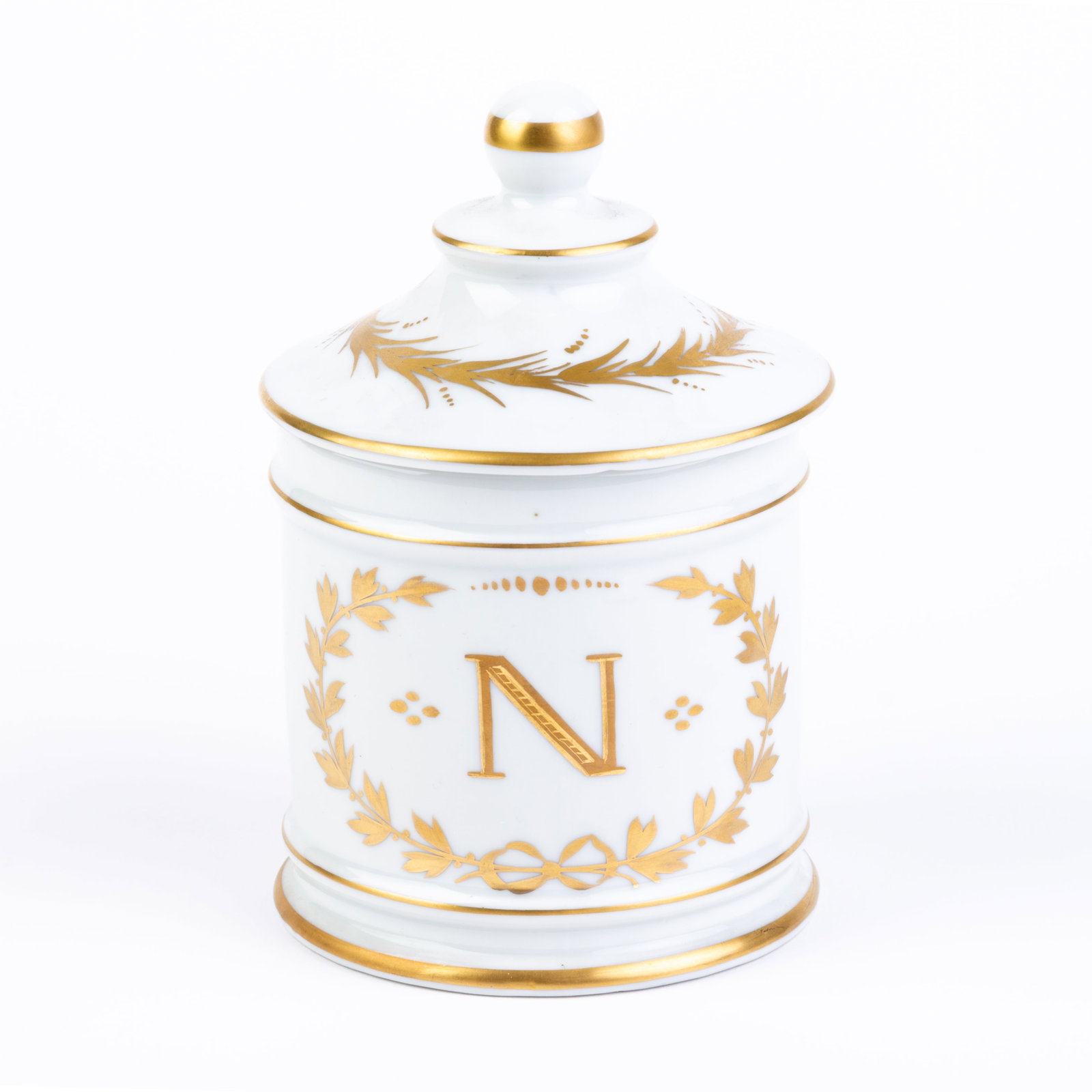Limoges French Napoleonic Porcelain Lidded Jar: DIMENSIONS APPROX 11x11x15CM