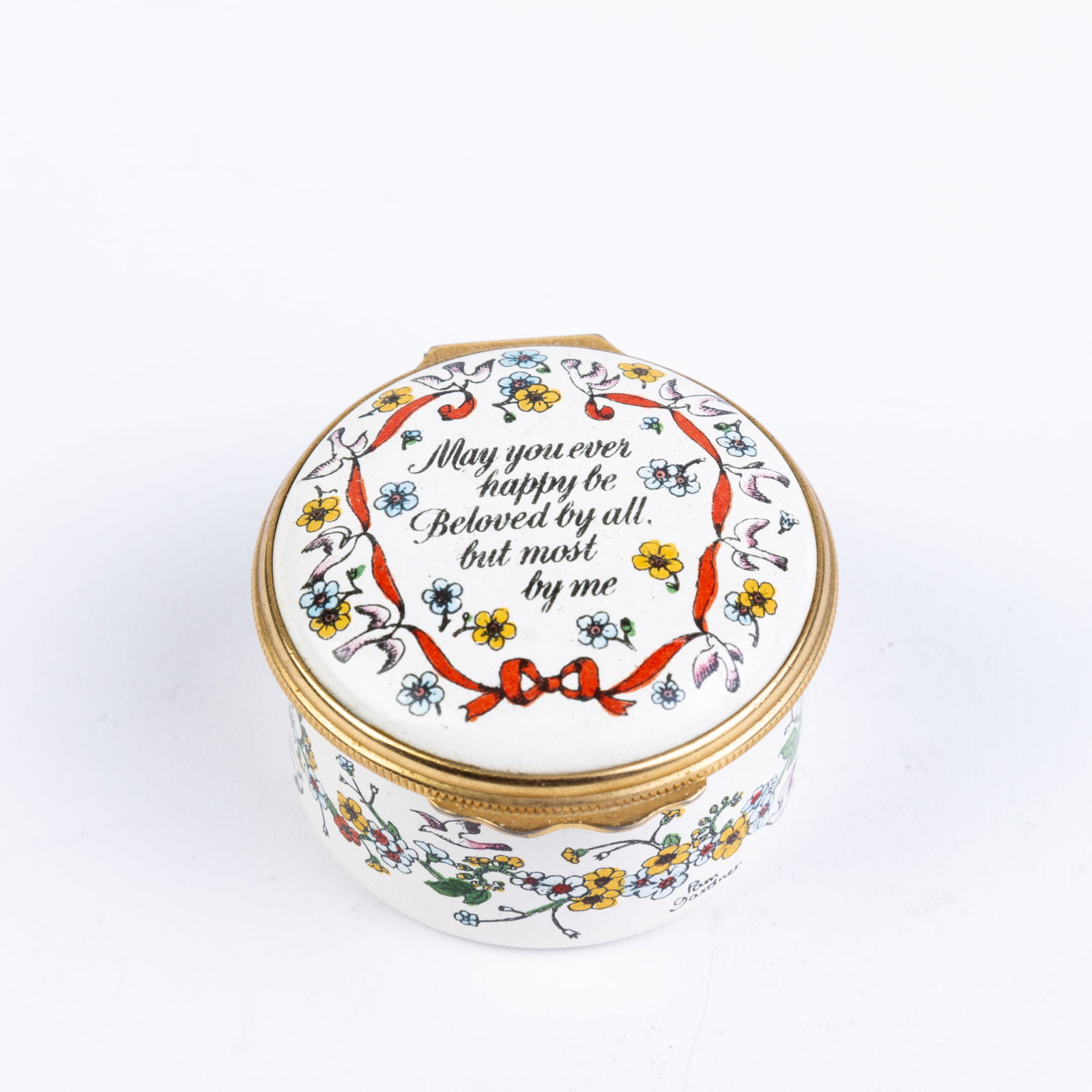 Halcyon Days English Enamel Pillbox: DIMENSIONS APPROX 4.5x4.5x3CM.