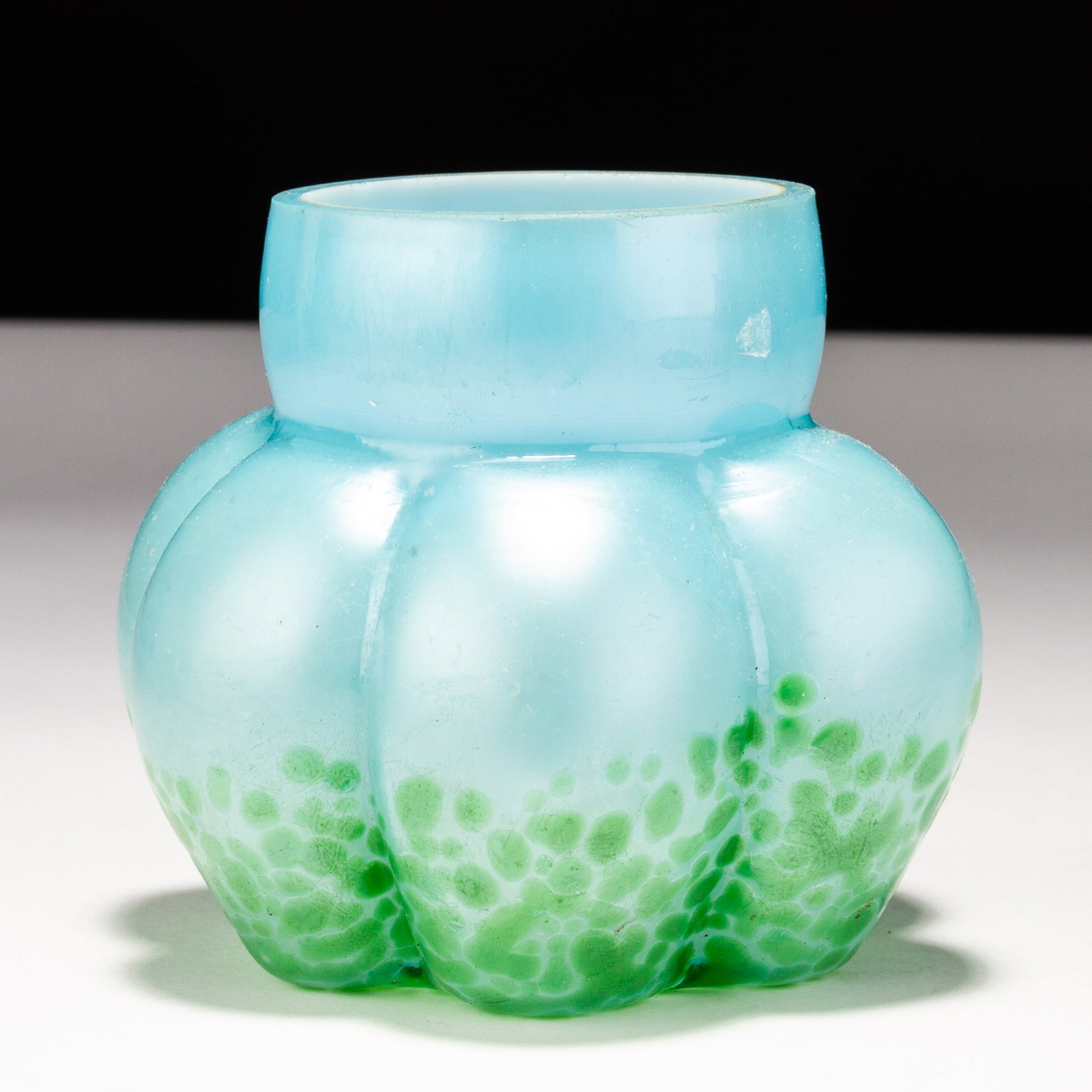 Bohemian Czech Art Nouveau Lobbed Glass Vase : MEASURES APPROX 10.5 X 9.5CM HIGH.