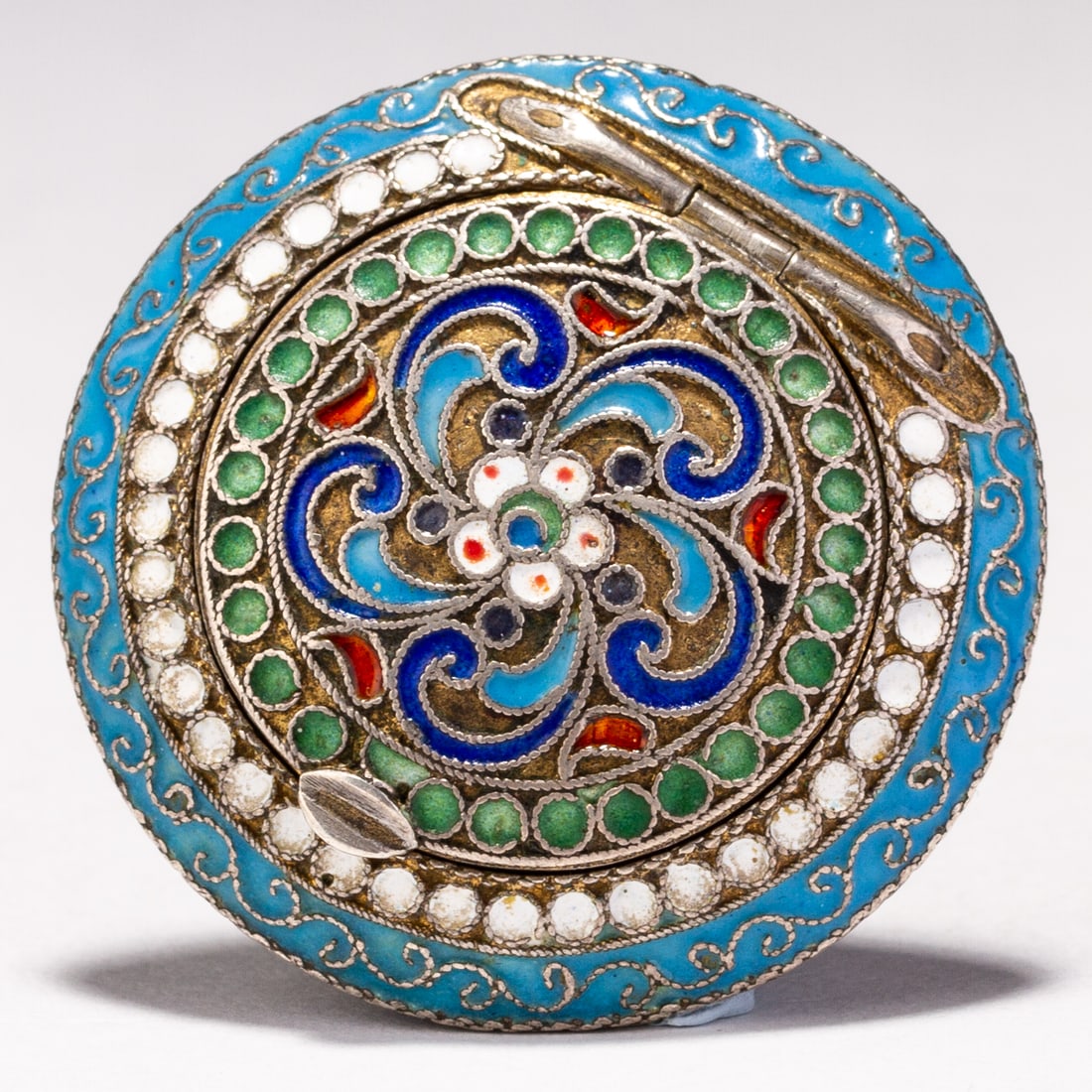 Imperial Russian Cloisonne Silver Mirror Pillbox  (1 of 10)