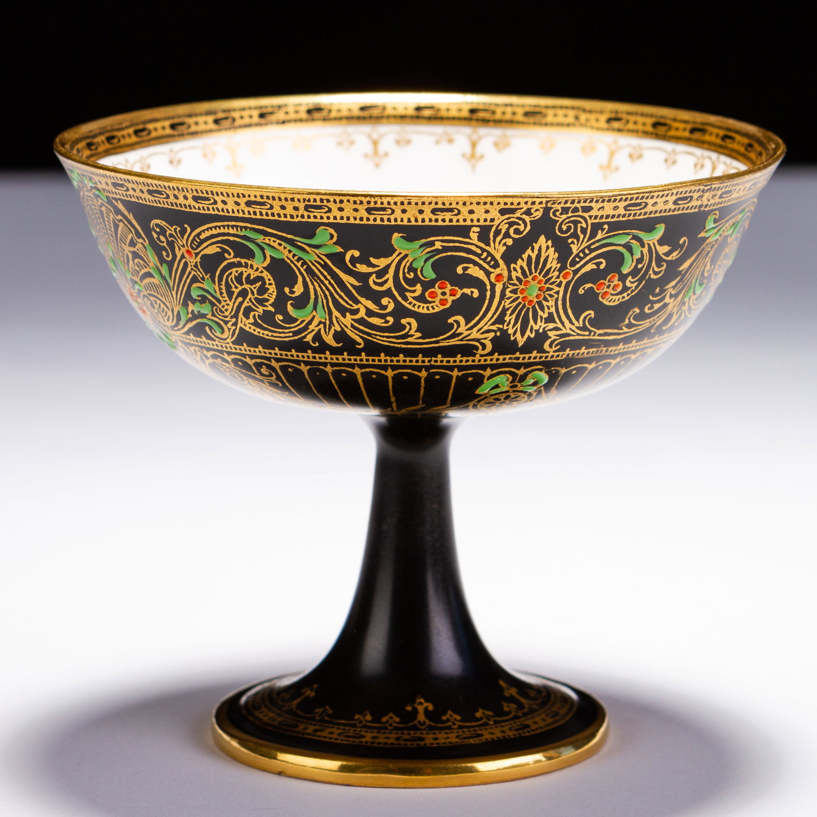 Royal Worcester Enamel Porcelain Art Nouveau Comport: MEASURING APPROX 10 X 8.5CM HIGH.