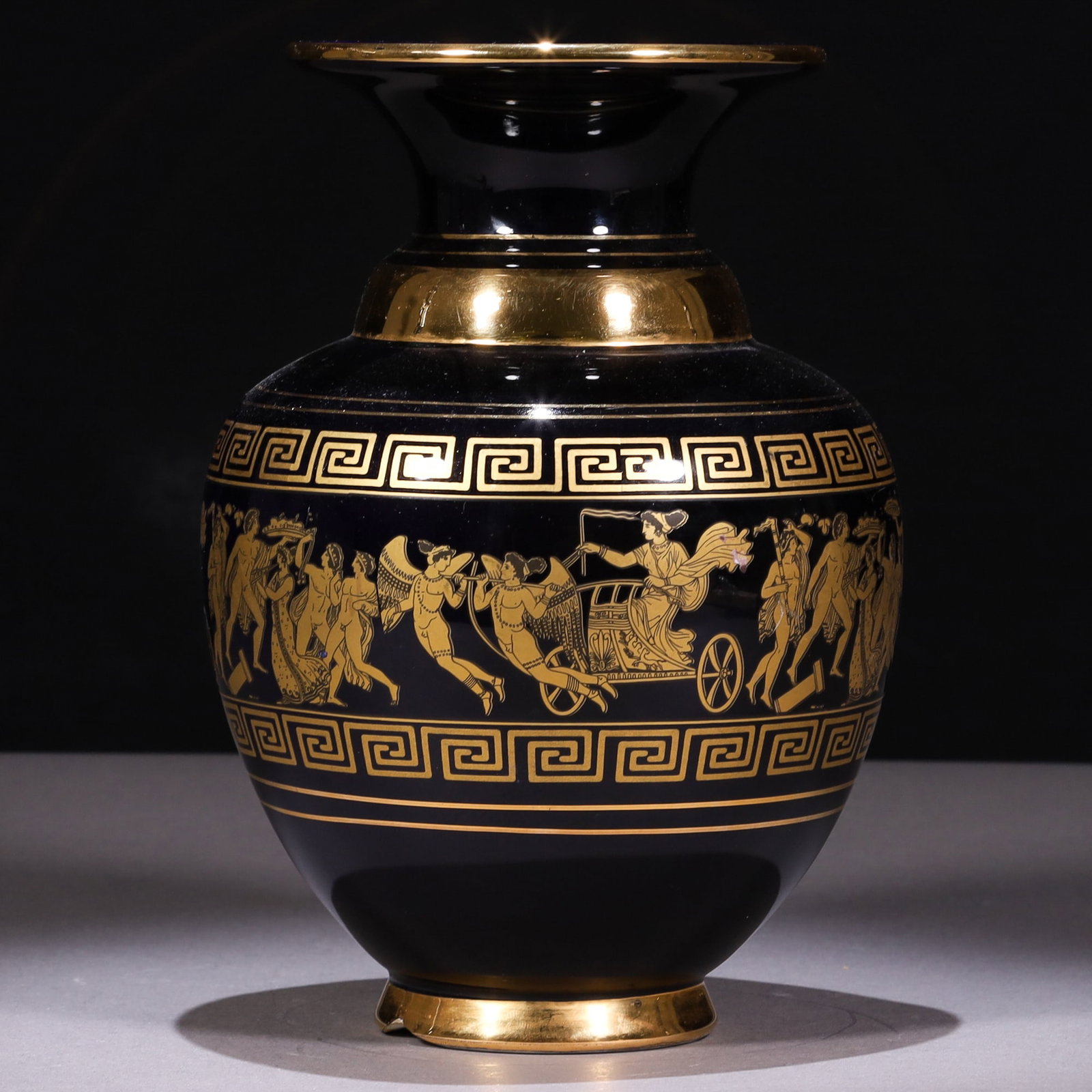 Ancient Greek Style Cobalt Porcelain Neoclassical Vase: MEASURING APPROX 23 X 16CM.