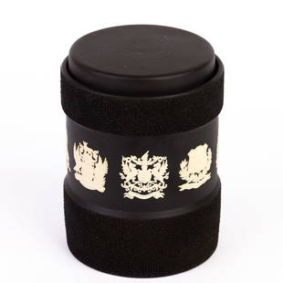 Wedgwood Black Basalt Tobacco Jar from London: DIMENSIONS APPROX 8.5x8.5x12CM.