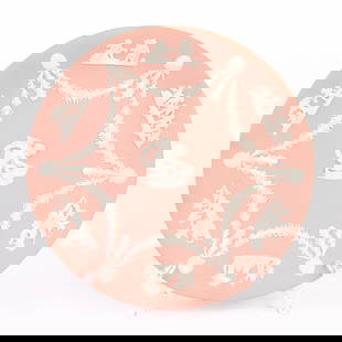 Wedgwood Pink Jasperware Putti Plate: DIMENSIONS APPROX 22x22x1CM.