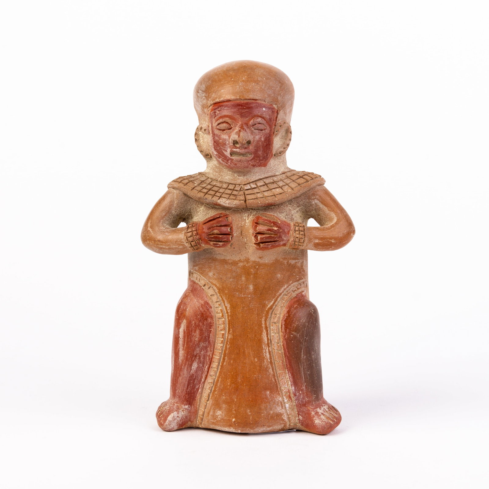 Pre-Incan Manabi Culture Musician Statue (500BC-500AD): DIMENSIONS APPROX 18x9.5x5CM.