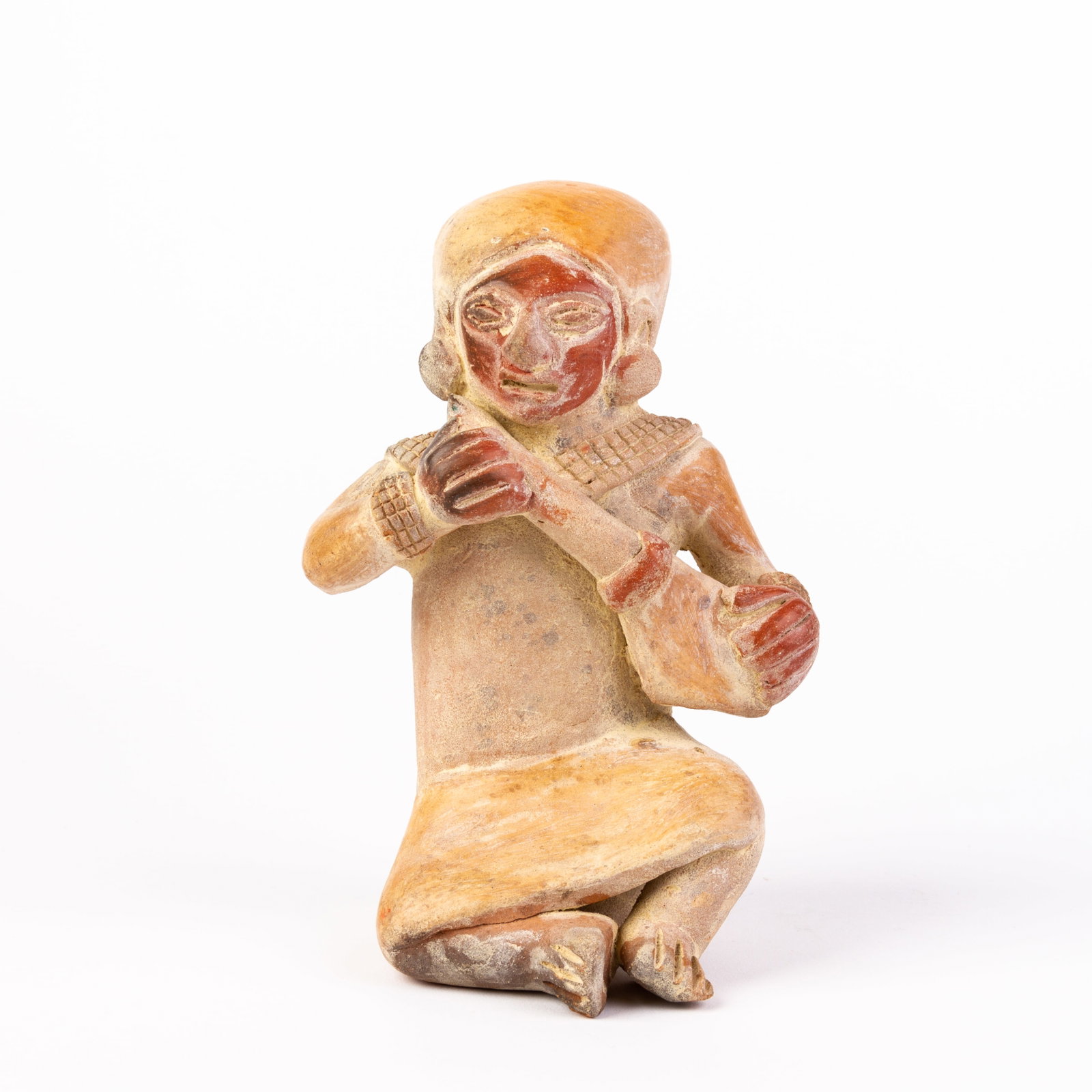 Pre-Incan Manabi Culture Musician Statue (500BC-500AD): DIMENSIONS APPROX 16.5x8x7CM.