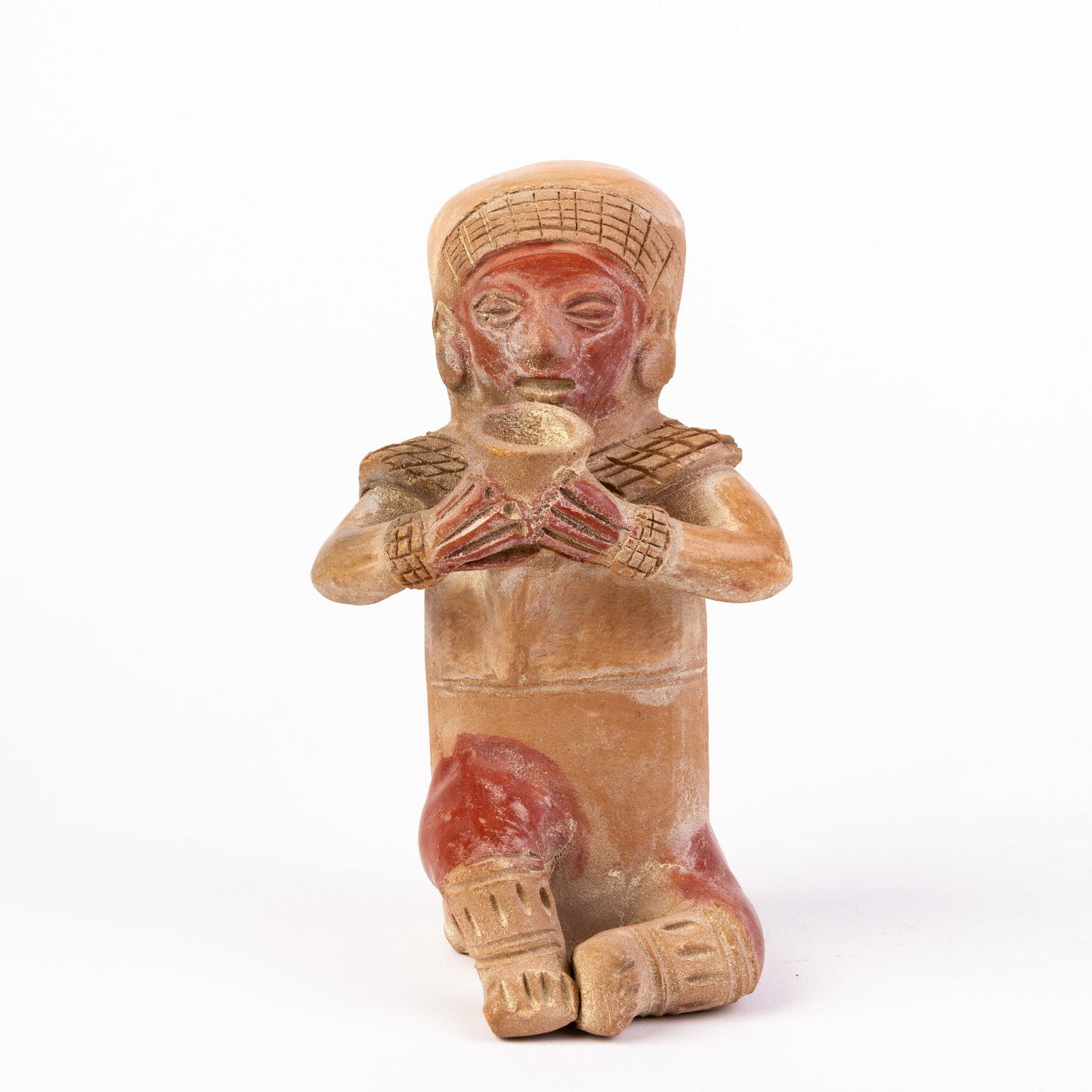 Pre-Incan Manabi Culture Musician Statue (500BC-500AD): DIMENSIONS APPROX 16.5x8x7CM.