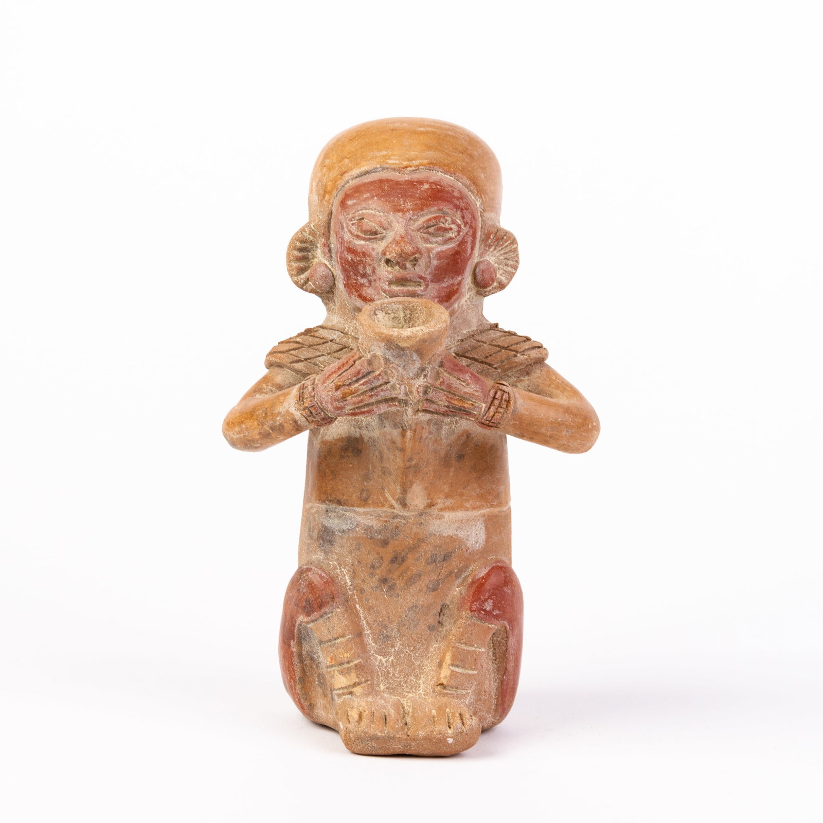 Pre-Incan Manabi Culture Musician Statue (500BC-500AD): DIMENSIONS APPROX 16.5x8x7CM.