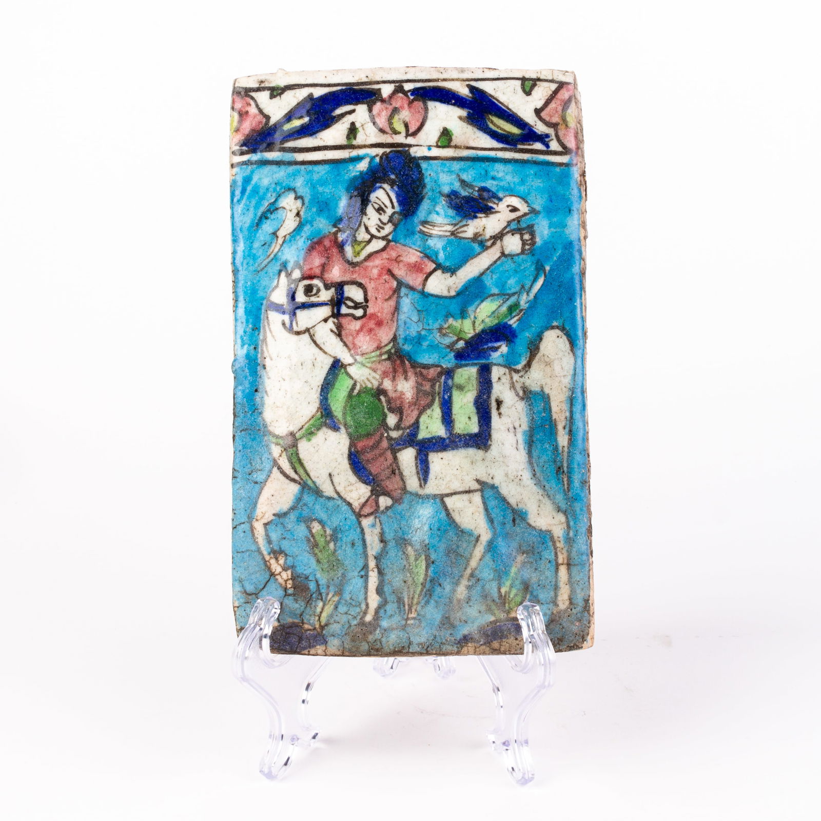 Iznik Persian Qajar Glazed Rider Ceramic Tile 19th Century (1 of 5)