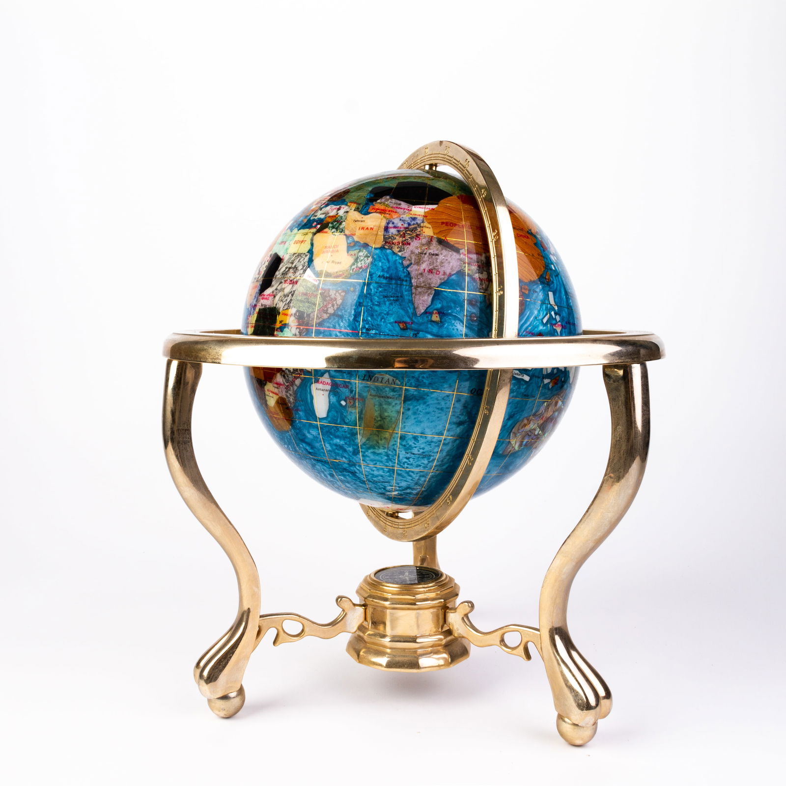 Inlaid Pietra Dura Terrestrial Swivel Desk Globe (1 of 9)