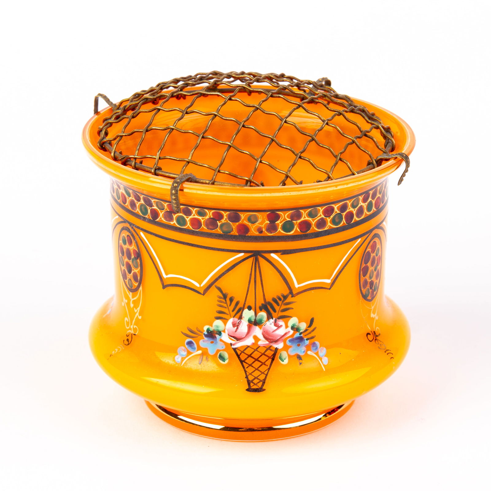 Loetz Tango Enamel Glass Art Deco Flowers Vase: DIMENSIONS APPROX 10x10x11CM.