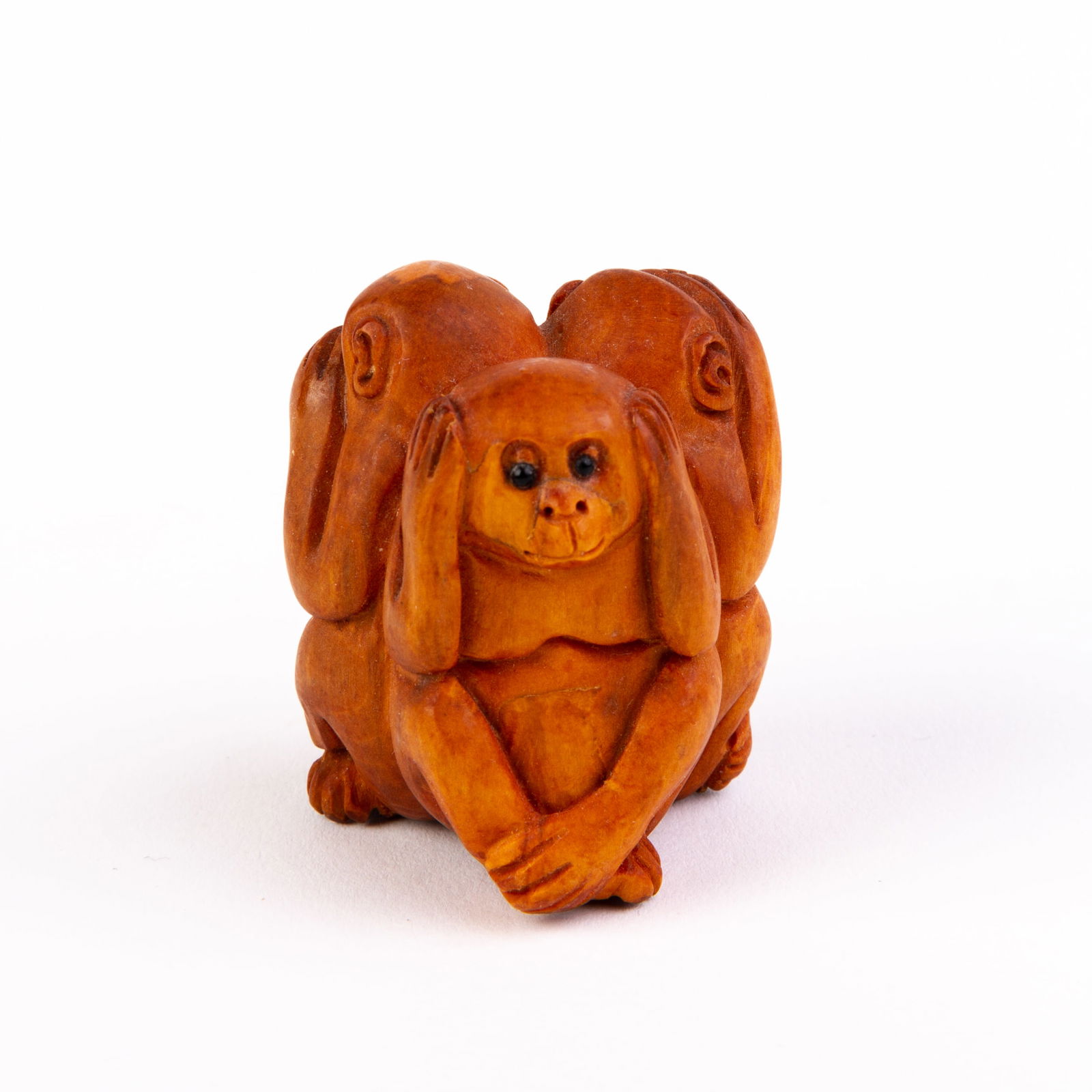 Signed Japanese Boxwood Netsuke Inro of Three Monkeys (1 of 5)