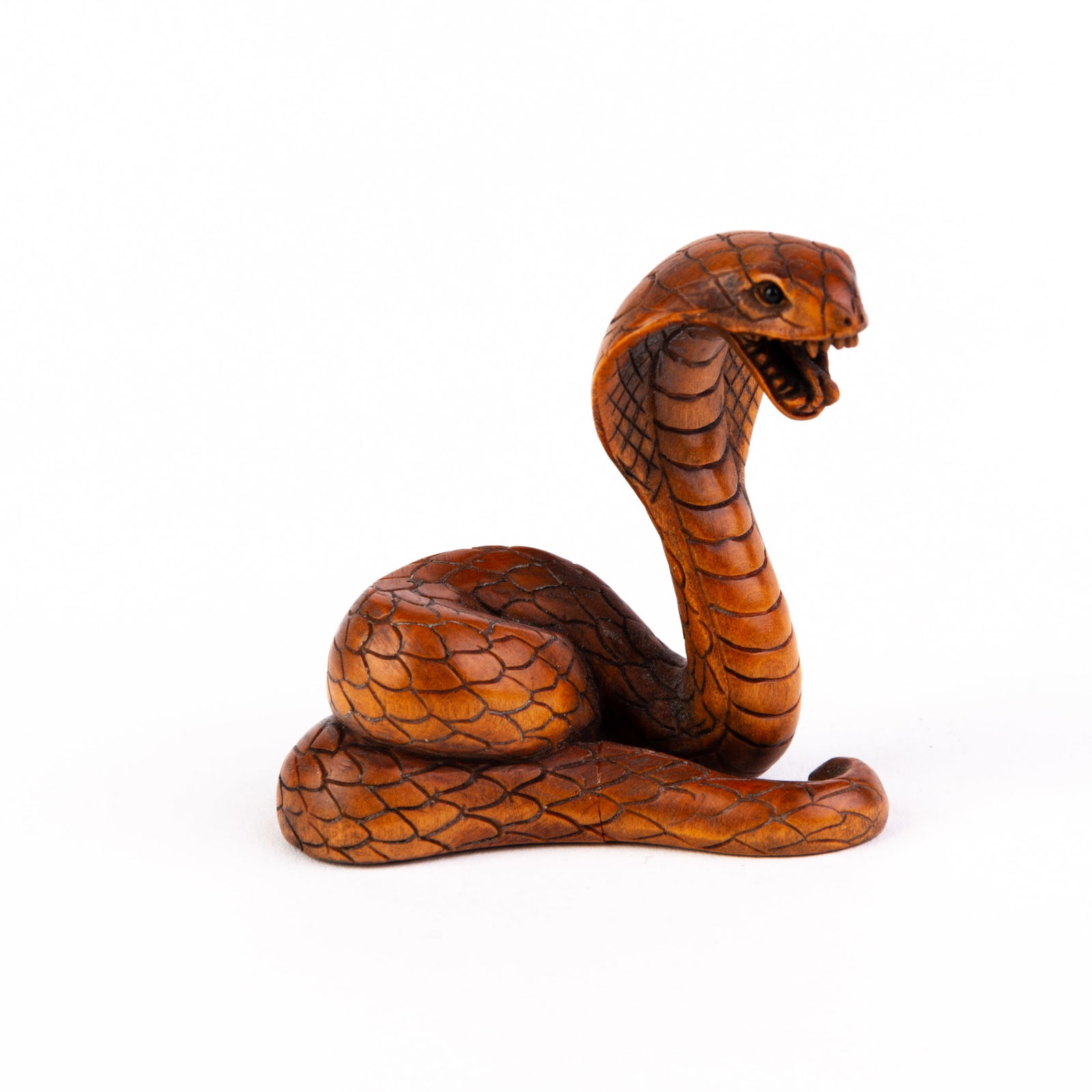 Signed Japanese Boxwood Netsuke of a Cobra Snake (1 of 5)