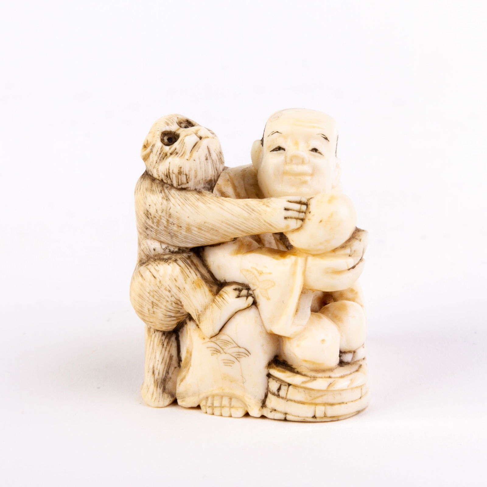 Signed Japanese Netsuke Inro Man with Monkey Meiji (1 of 5)