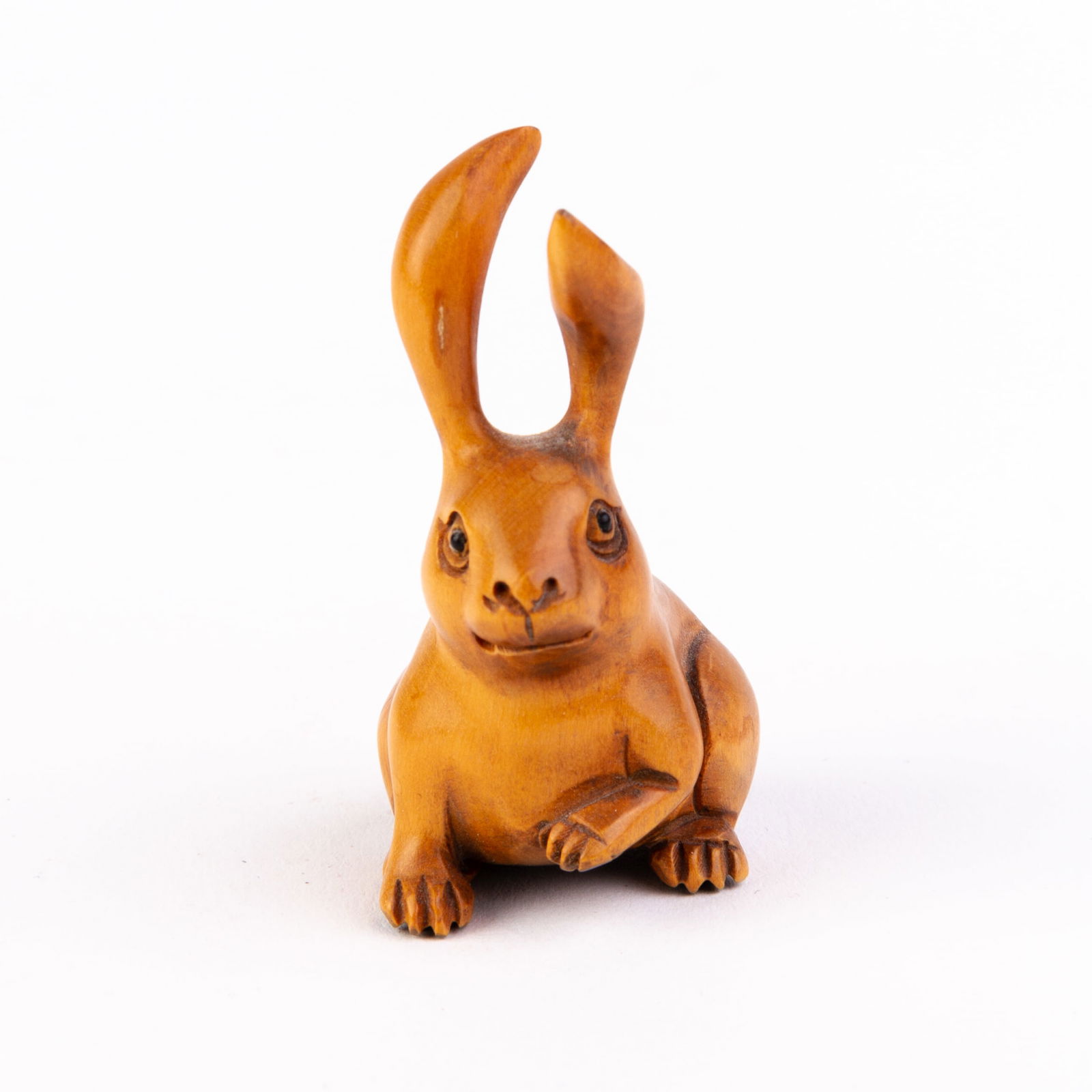Signed Japanese Boxwood Netsuke Inro of a Bunny Rabbit (1 of 5)
