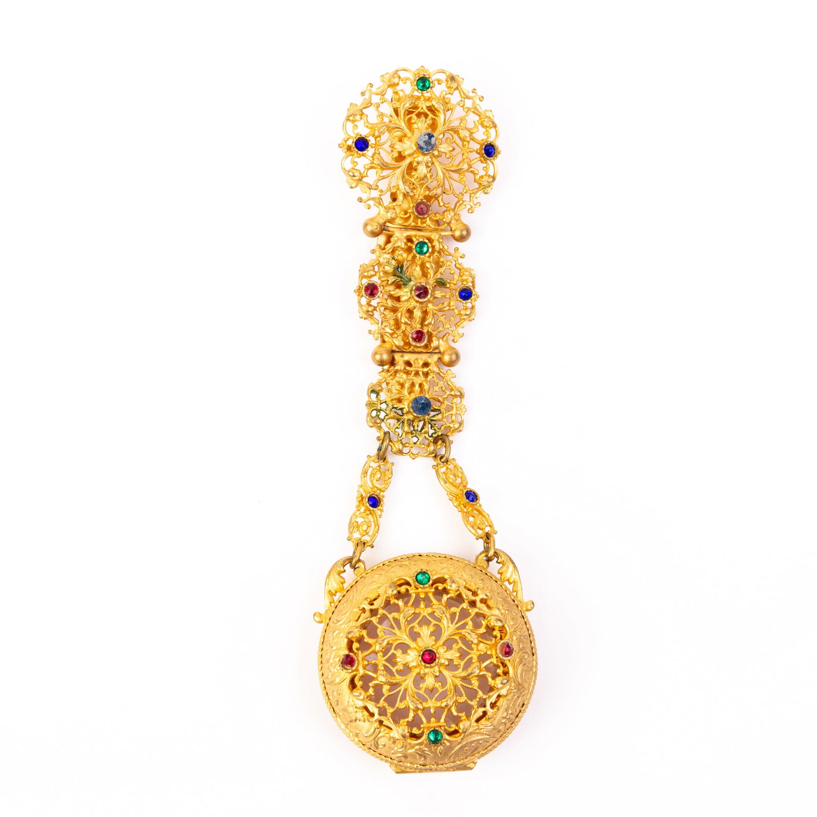 Gilt Filigree Jeweled Chatelaine Perfume Bottle Belt Clip (1 of 6)