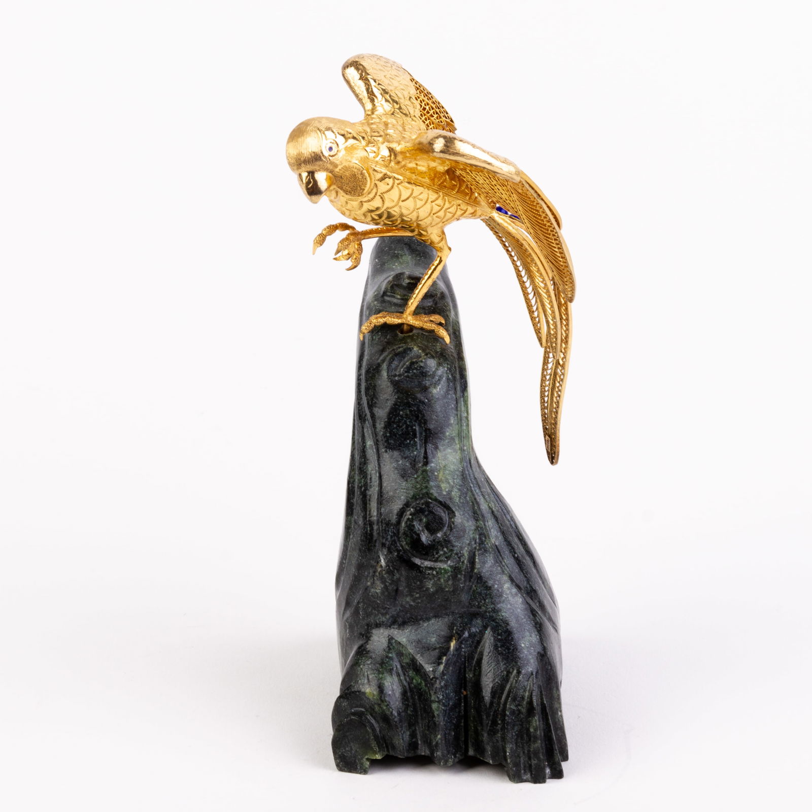 Chinese Sterling Gilt Silver Enamelled Yunnan Parrot Sculpture (1 of 6)