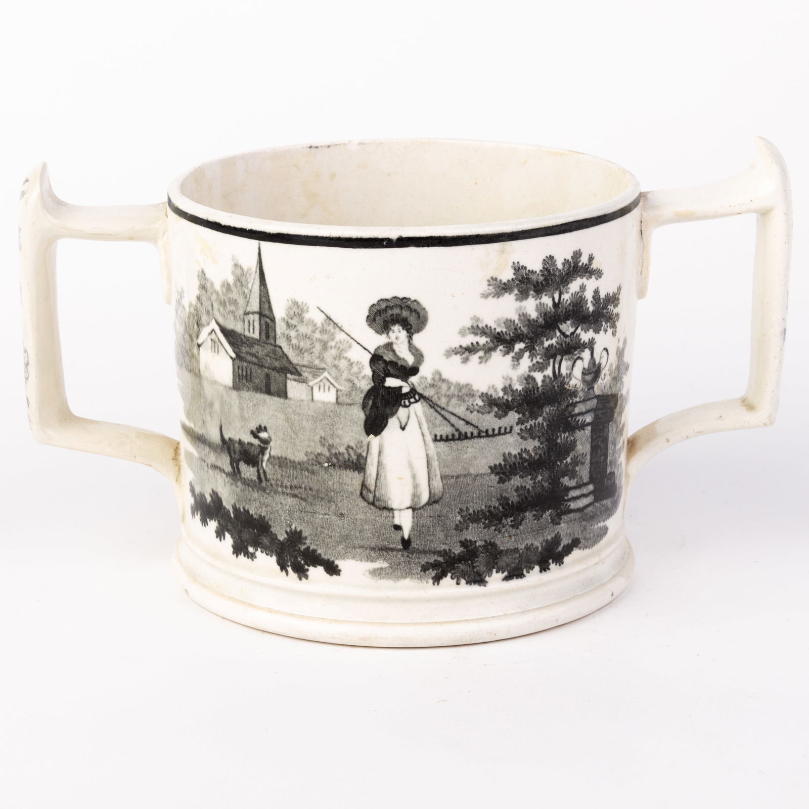 19th Century Porcelain Loving Cup: DIMENSIONS APPROX 21x13x11CM.