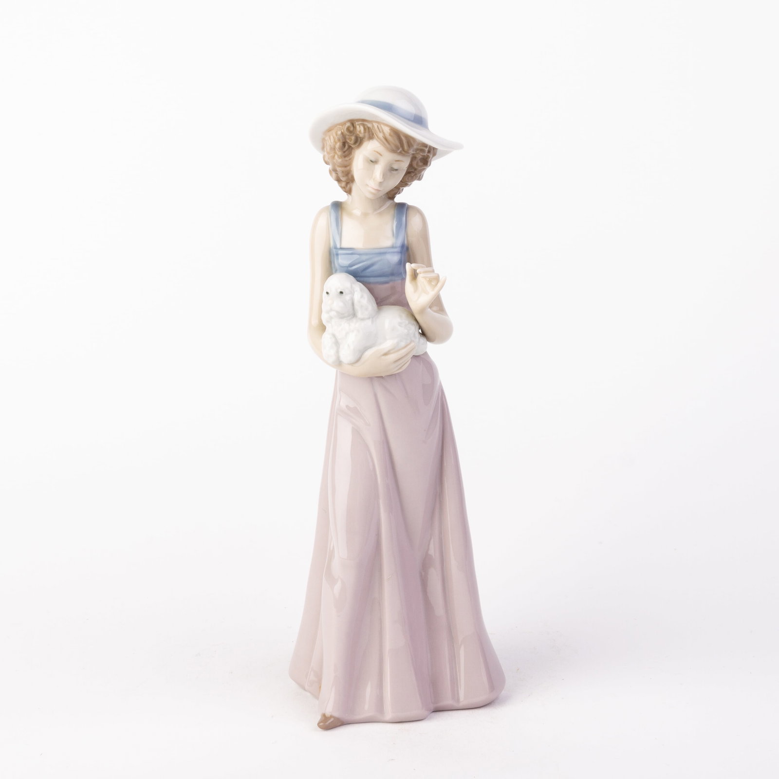 Nao Lladro Fine Porcelain Summer Girl with Pup Figure: DIMENSIONS APPROX 24.5x9x9CM.