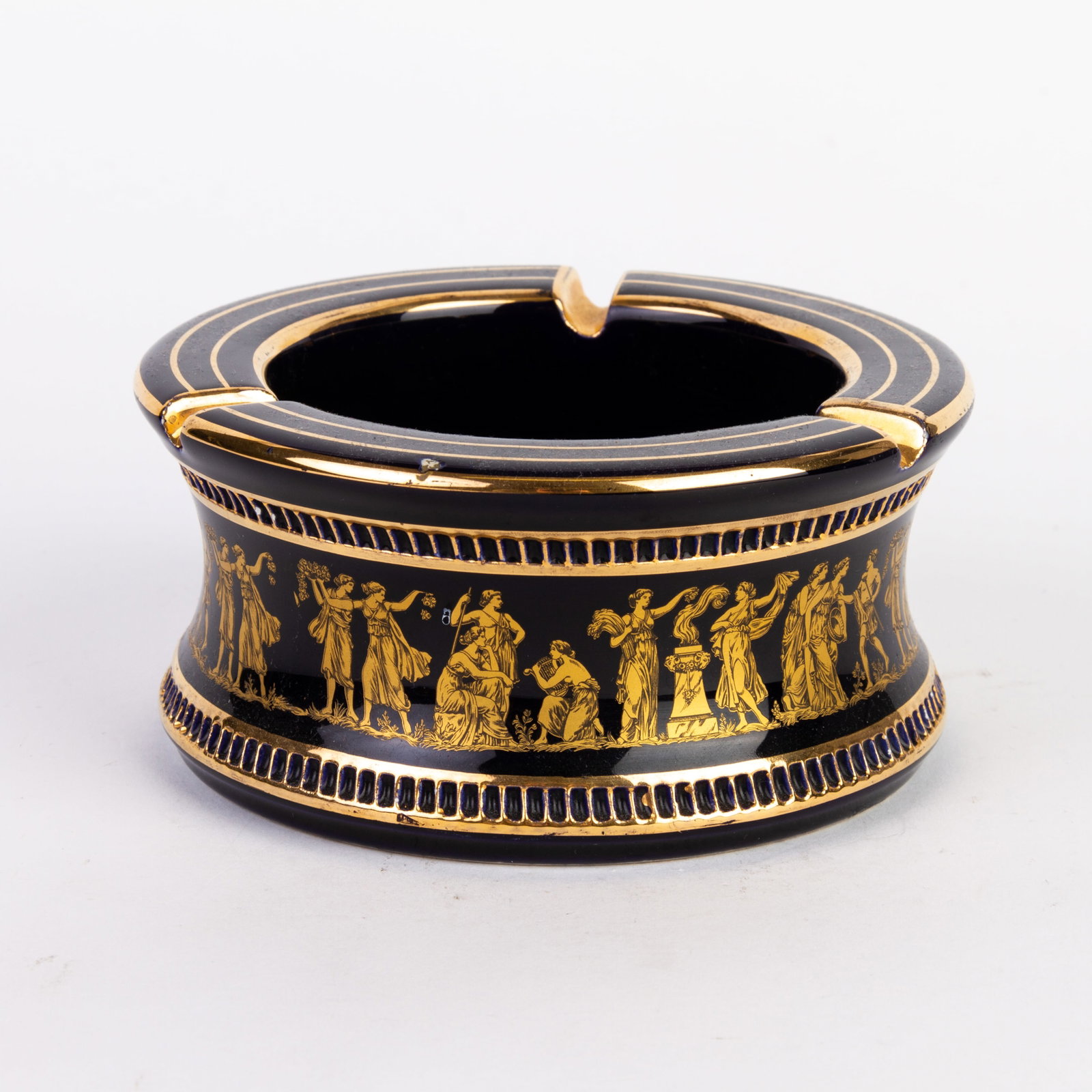 24KT Gold Porcelain Neoclassical Greek Ashtray: DIMENSIONS APPROX 13.5x13.5x6CM.