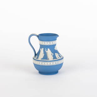 Wedgwood Blue Jasperware Neoclassical Jug Pitcher: DIMENSIONS APPROX 10x10x13CM