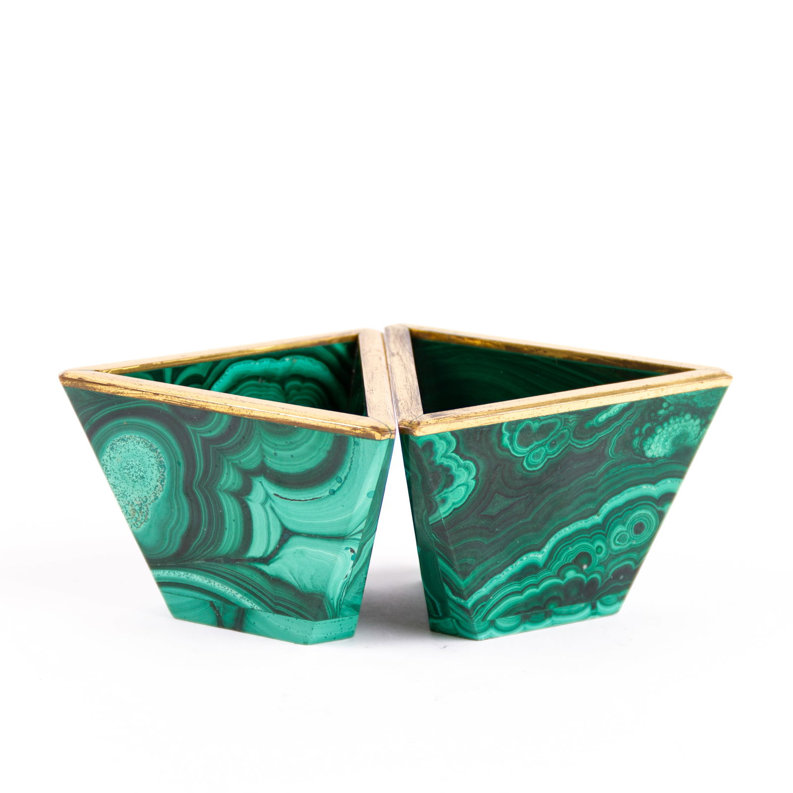 Pair of Brass-Rimmed Art Deco Malachite Ashtrays (1 of 7)