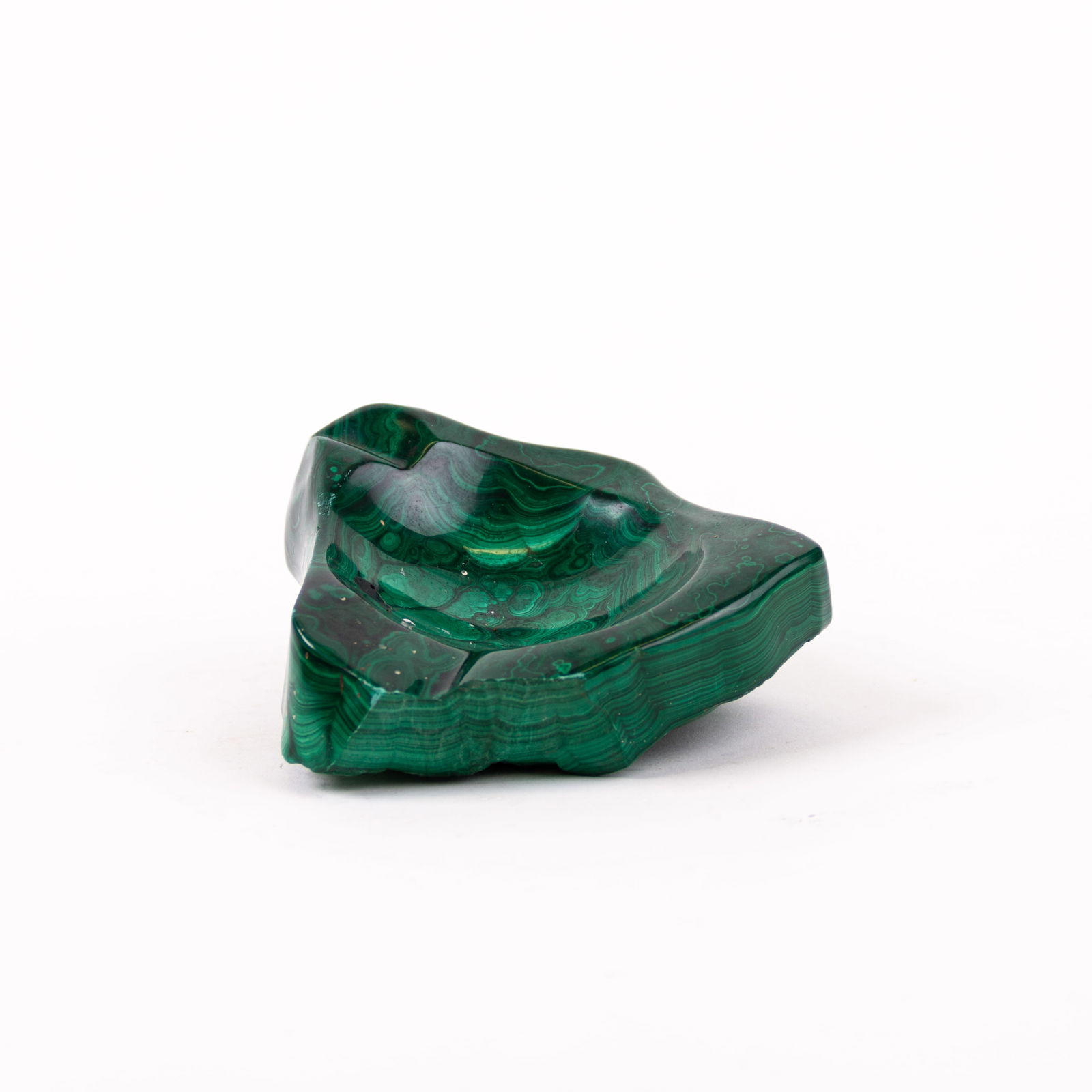 Malachite Geode Specimen Ashtray or Vide Poche: DIMENSIONS APPROX 12x10x6CM.