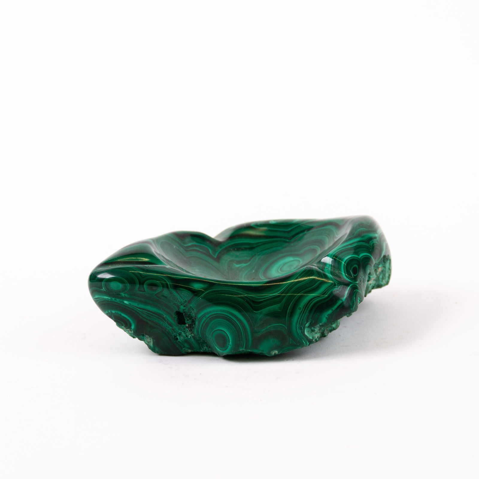 Malachite Geode Specimen Ashtray or Vide Poche: DIMENSIONS APPROX 14x12x5CM.