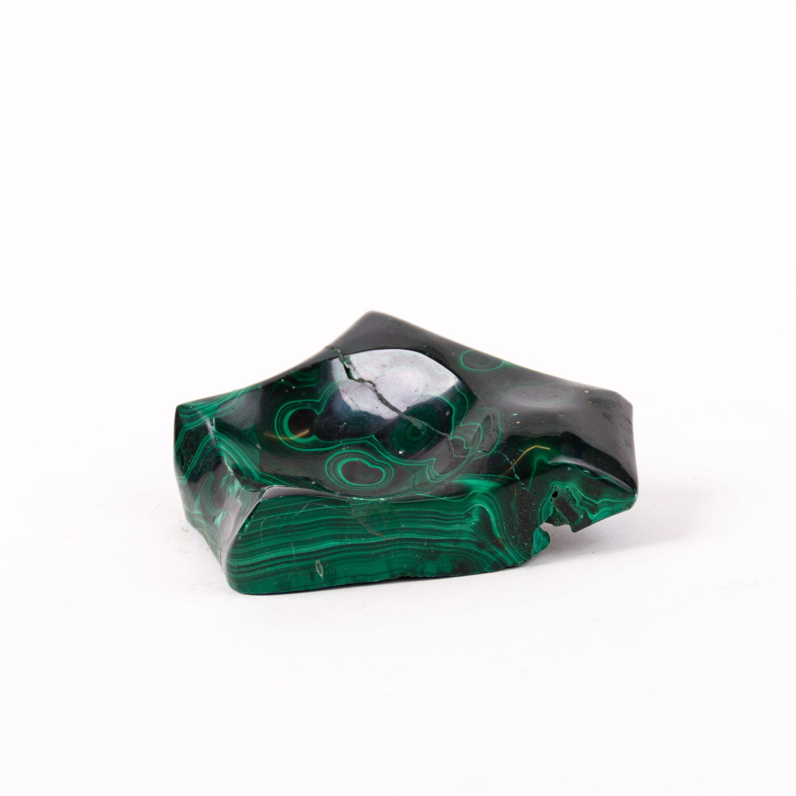 Malachite Geode Specimen Ashtray or Vide Poche: DIMENSIONS APPROX 11x9x4CM.