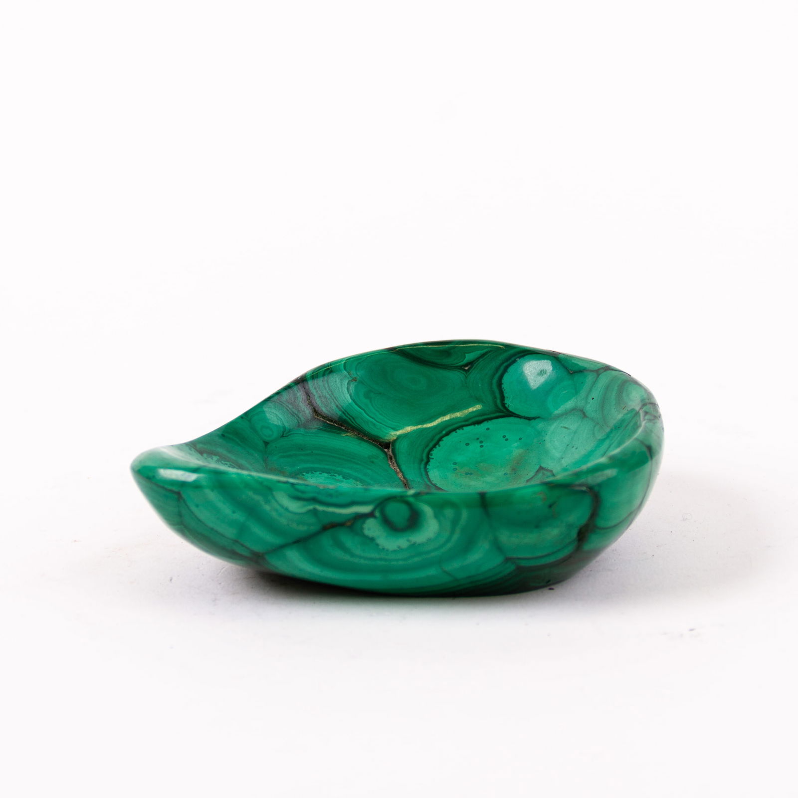 Malachite Geode Specimen Ashtray or Vide Poche: DIMENSIONS APPROX 11x10x3CM.