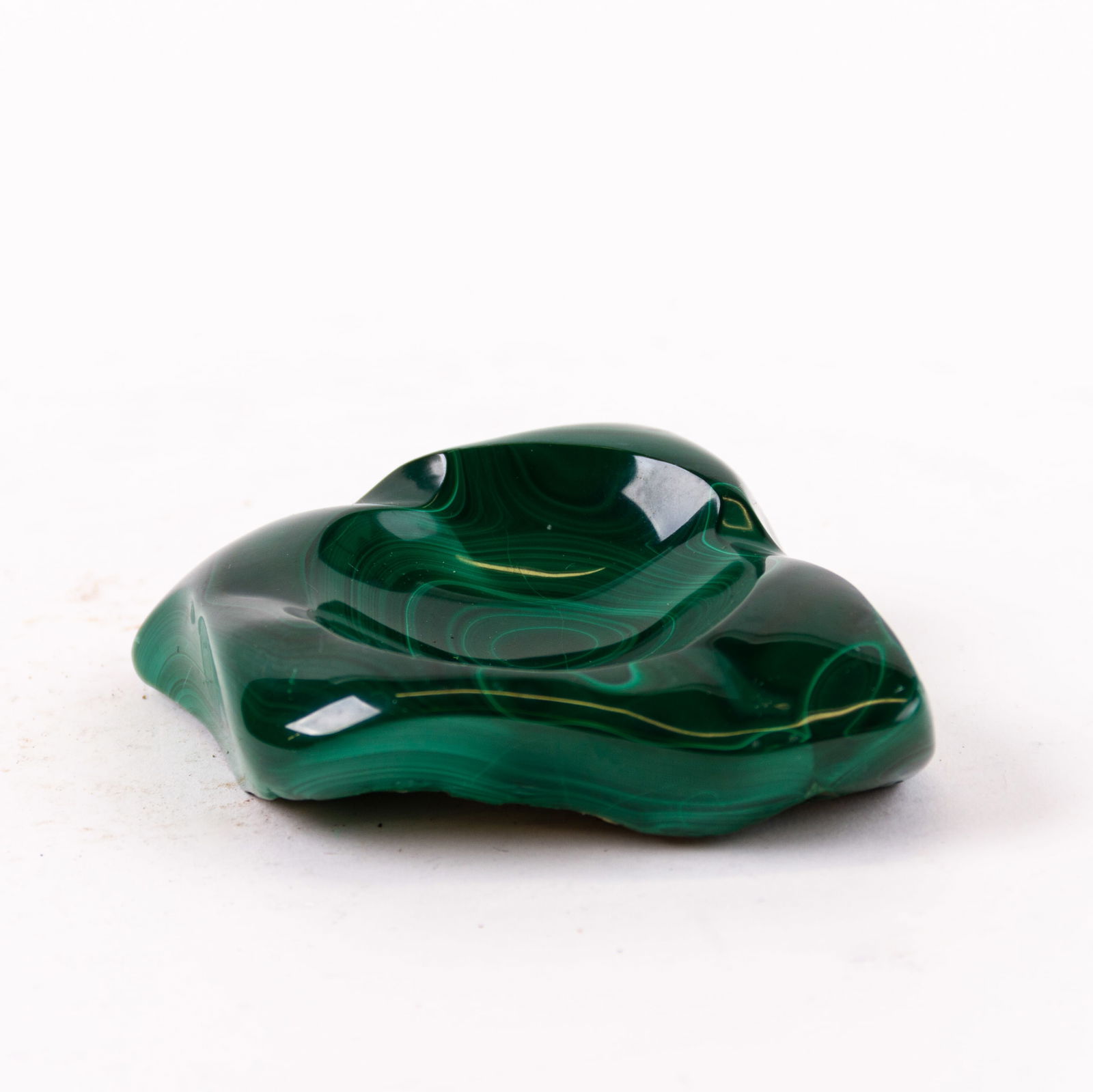 Malachite Geode Specimen Ashtray or Vide Poche: DIMENSIONS APPROX 11x8x3CM.