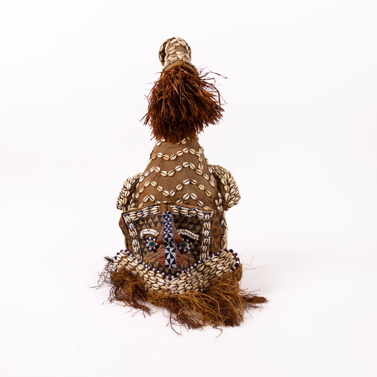 Mid 20thC Kuba Helmet Tribal Mask Shells, Animal Fibres, Raffia: DIMENSIONS APPROX 57x50x48CM.