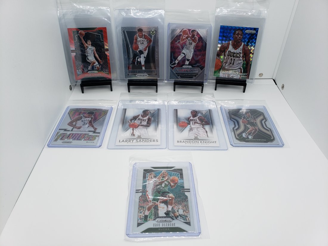 (9) Basketball Bucks Gianis Antetokounmpo Jordan Nwora: *Various basketball cards from different sets and years* Various basketball players from Milwaukee Bucks players* Ersan Ilyasova is a SP short print from Prizm* That 2nd card on top to the left is a f