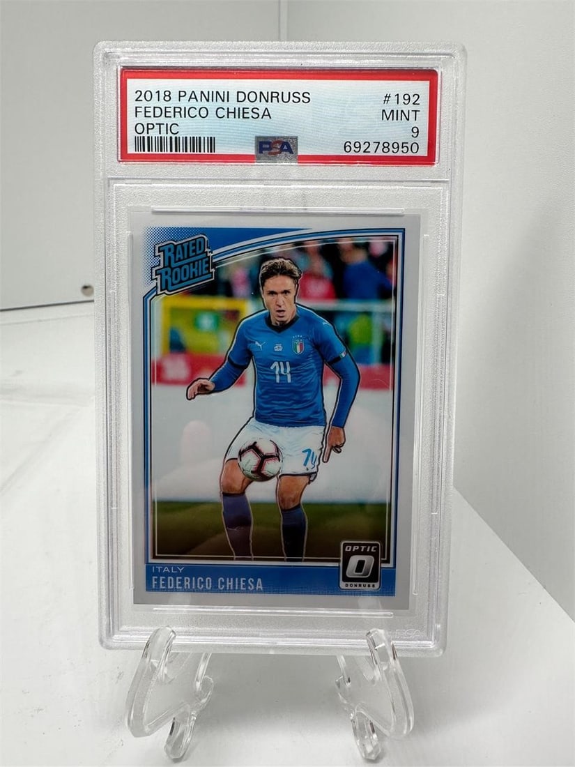 Federico Chiesa Rookie Italy PSA 9: Serie A club Juventus and the Italy national team2018 Panini Donruss soccer PSA 9 Federico Chiesa Optic Rated Rookie