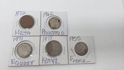 (5) 1972 Malta, 1962 Philippines, 1971 Equador, 1978 Kenya, 1955 France