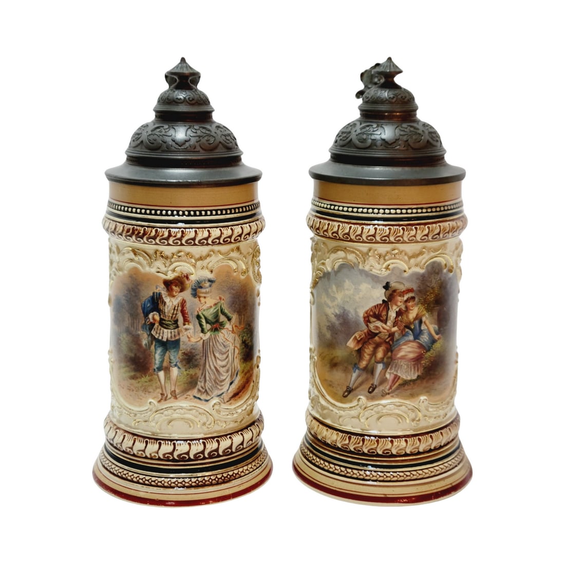 Pair of .5L, Marzi & Remy #174, Hand Painted Transfer pottery steins (1 of 8)