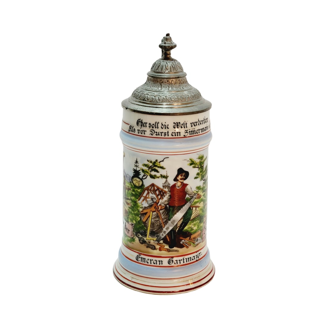 German Beer Stein, Carpenter Occupational Scene (1 of 13)