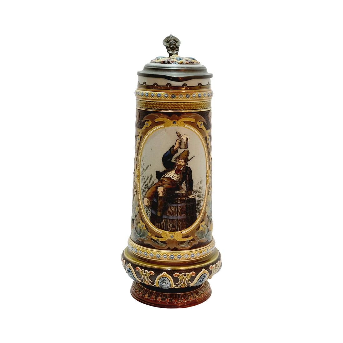 Mettlach #2103 Beer Stein, Drinker on Barrel (1 of 10)