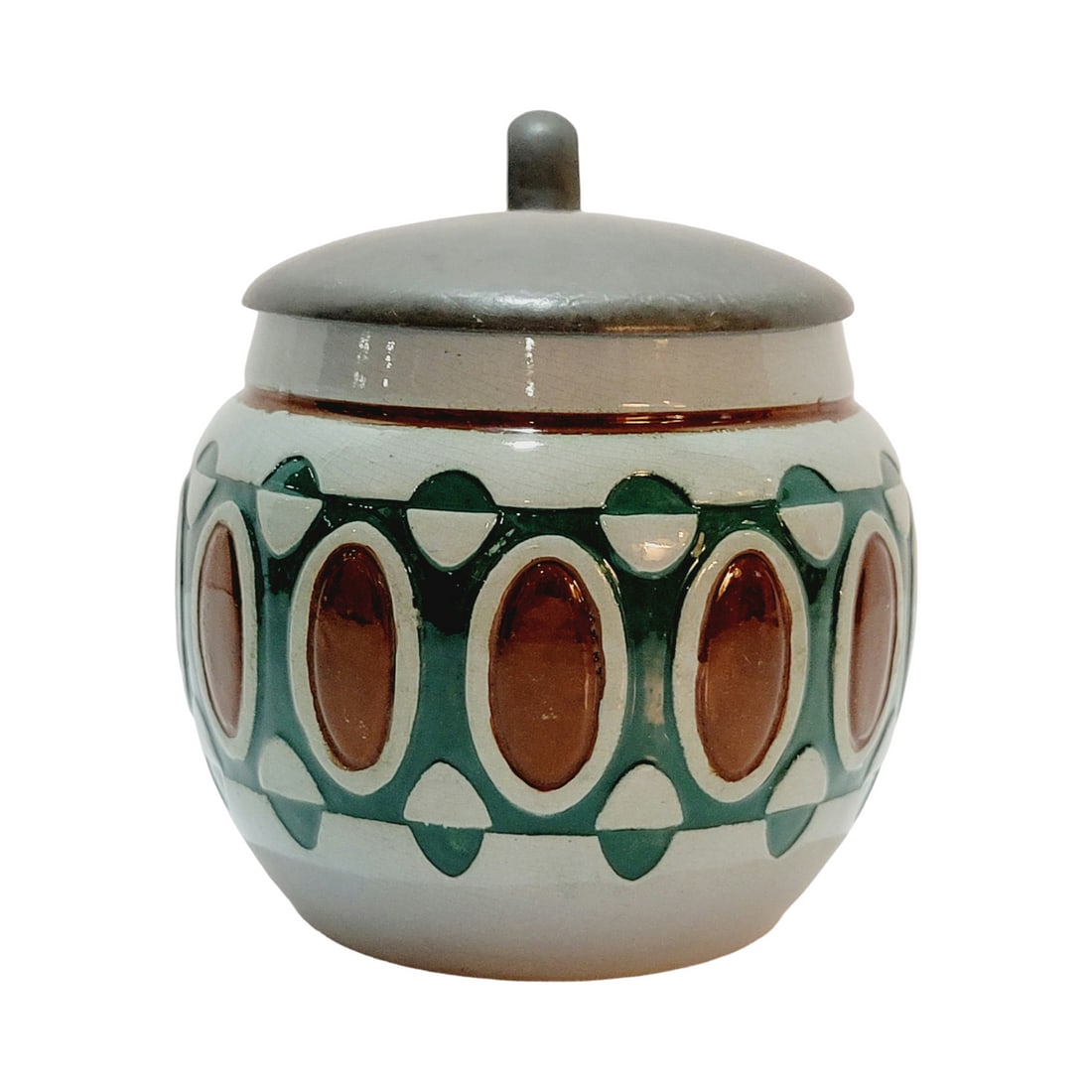 Merkelbach & Wick #2116 Beer Stein, Art Nouveau Design: 1/2 Liter Stoneware impressed with pewter lid, circa early 1930's