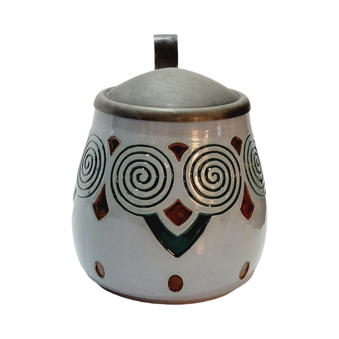 Merkelbach & Wick #2110 Beer Stein, Art Nouveau Design: 1/2 Liter Stoneware impressed with pewter lid, circa early 1930's