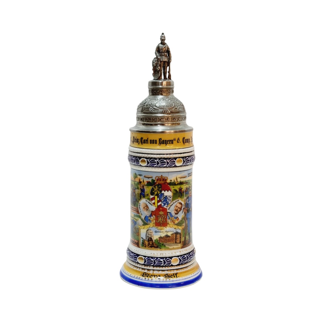 German Regimental Beer Stein, 3. Inf.-Rgt.,,Prinz Carl von Bayern" 6. Comp. Ausburg 1912-14. (1 of 6)