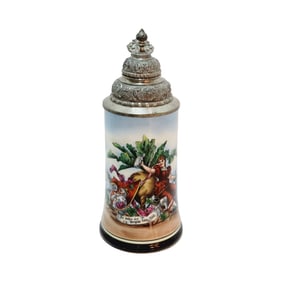 Porcelain Stein, German Beer Stein, Maiden Holding Beer Stein with a Saying
