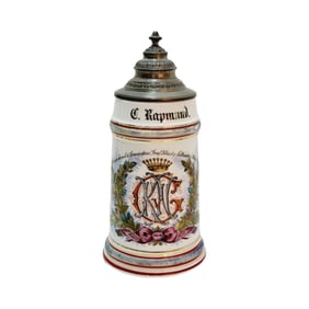 Porcelain Stein, German Beer Stein, Initialed Presentation Stein